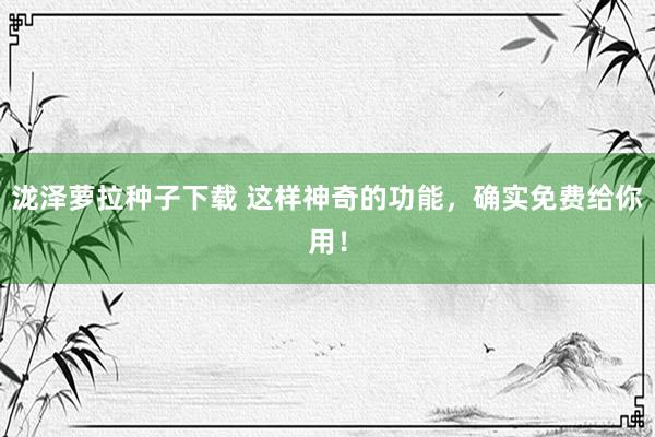 泷泽萝拉种子下载 这样神奇的功能，确实免费给你用！