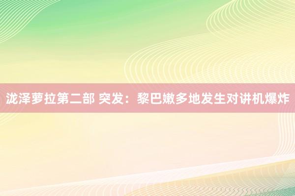 泷泽萝拉第二部 突发：黎巴嫩多地发生对讲机爆炸