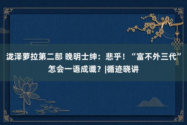 泷泽萝拉第二部 晚明士绅：悲乎！“富不外三代”怎会一语成谶？|循迹晓讲