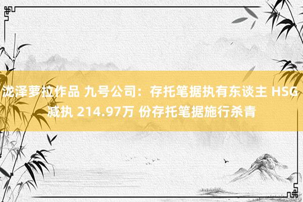 泷泽萝拉作品 九号公司：存托笔据执有东谈主 HSG 减执 214.97万 份存托笔据施行杀青