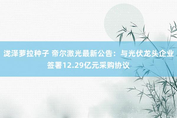 泷泽萝拉种子 帝尔激光最新公告：与光伏龙头企业签署12.29亿元采购协议