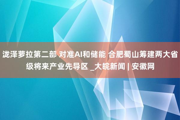 泷泽萝拉第二部 对准AI和储能 合肥蜀山筹建两大省级将来产业先导区 _大皖新闻 | 安徽网