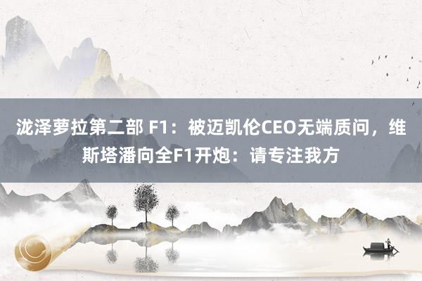 泷泽萝拉第二部 F1：被迈凯伦CEO无端质问，维斯塔潘向全F1开炮：请专注我方