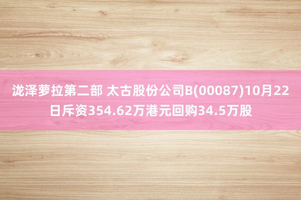 泷泽萝拉第二部 太古股份公司B(00087)10月22日斥资354.62万港元回购34.5万股