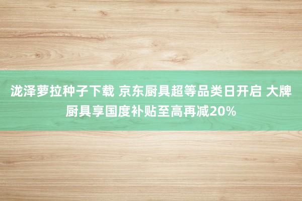 泷泽萝拉种子下载 京东厨具超等品类日开启 大牌厨具享国度补贴至高再减20%