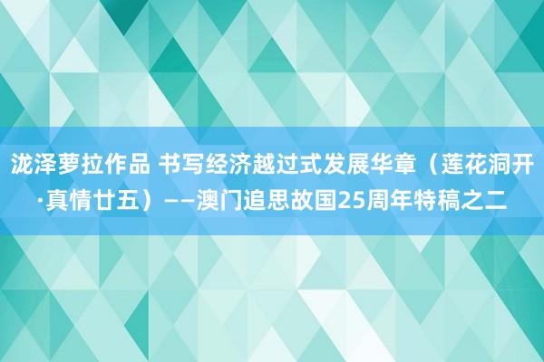 泷泽萝拉作品 书写经济越过式发展华章（莲花洞开·真情廿五）——澳门追思故国25周年特稿之二