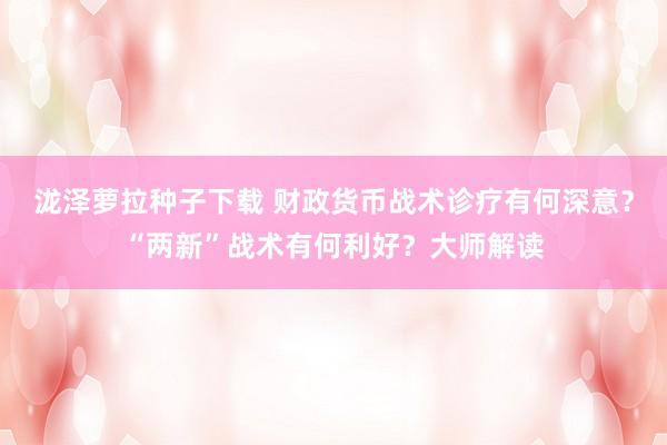 泷泽萝拉种子下载 财政货币战术诊疗有何深意？“两新”战术有何利好？大师解读