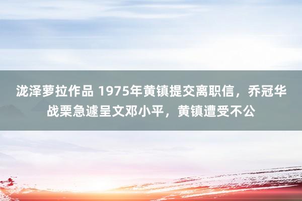 泷泽萝拉作品 1975年黄镇提交离职信，乔冠华战栗急遽呈文邓小平，黄镇遭受不公